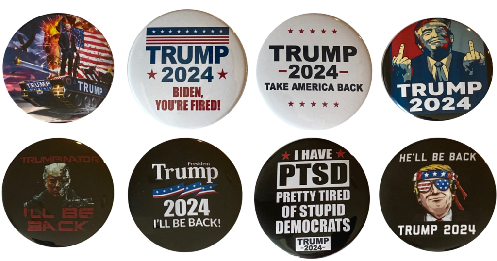 Trump 2024 Pins I Ll Be Back Collection Of 8 Buttons 2 25 Inches   Trump 2024   All 8 Buttons Image 1024x538 